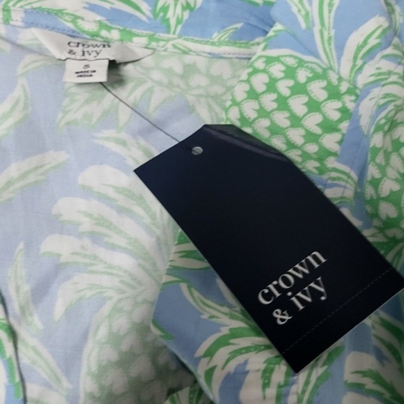 Crown & Ivy Summer Sleeveless Dress Pineapple Print Ruffle Neck Casual Size S - Picture 8 of 8